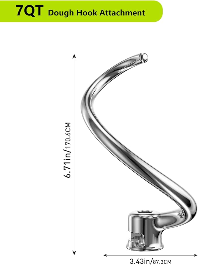Stainless Steel Stand Mixer Attachments 3-Piece for KitchenAid 7 Qt Tilt Head Stand Mixer. Includes 20 Wire Whisk, Flat Beater, Dough Hook for KitchenAid 7 Qt Mixer Bowl - Image 5
