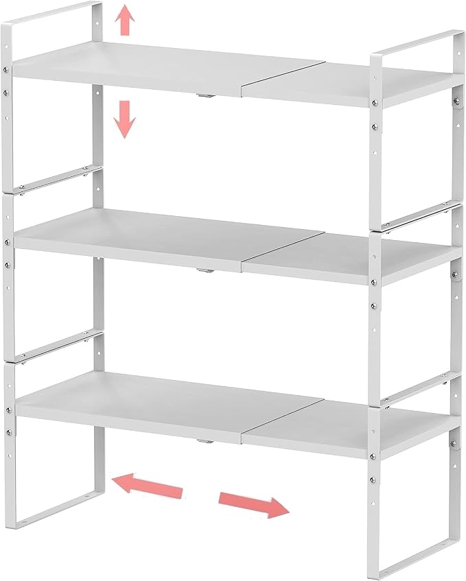 Jojocross Expandable Stackable Spice Rack Cabinet Shelf Organizer in Cabinets Shelves Kitchen Cupboard Organization Stack up Racks Pantry Countertop Storage Medium/White 3 Packs by JOJOCROSSHIGHQUALITYLIFE