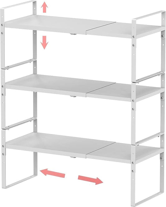 Jojocross Expandable Stackable Spice Rack Cabinet Shelf Organizer in Cabinets Shelves Kitchen Cupboard Organization Stack up Racks Pantry Countertop Storage Medium/White 3 Packs by JOJOCROSSHIGHQUALITYLIFE