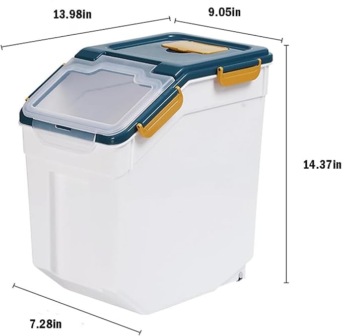 25LB Large Flour Storage Container Bin ,2 Pack Airtight Plastic with Wheels Seal Locking Lid Dispenser Organizer Storage Bin with Measuring Cup & Scoop for Flour, Rice, Grain 50LBS Total - Image 5