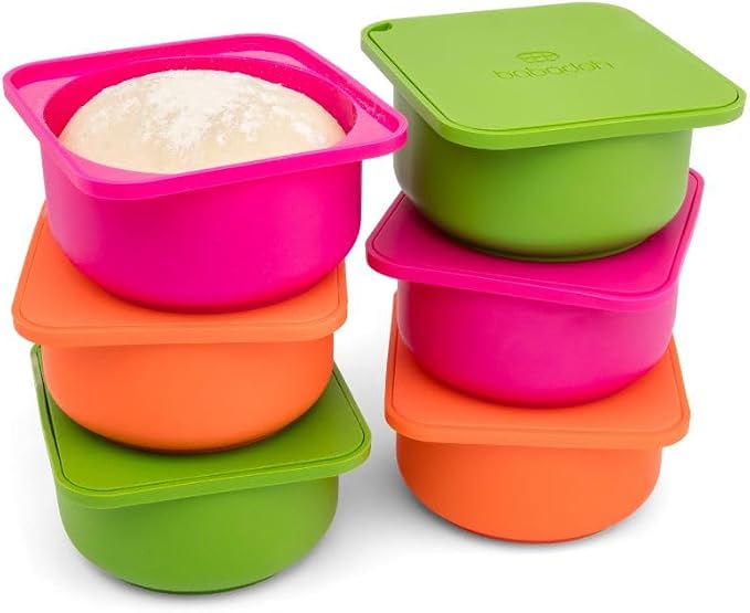 Babadoh Pizza Making Accessories | Pizza Dough Proofing Containers with Lids | Set of 6 | Multi Bright (2 Berry, 2 Orange, 2 Lime) | Original Size (make 12" Pizzas) by Babadoh