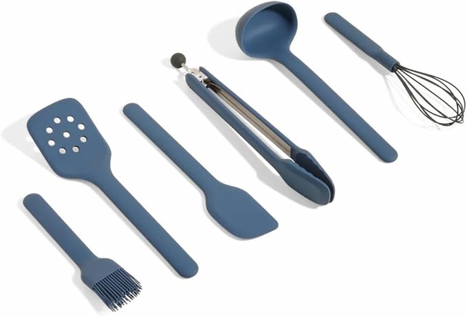 Our Place Utensil Essentials - 6-Piece Silicone Cooking Utensil Set | Ergonomic, Heat-Resistant, Dishwasher Safe | Spatula, Ladle, Whisk, Slotted Turner, Basting Brush, Tongs | BPA-Free | Blue by Unknown