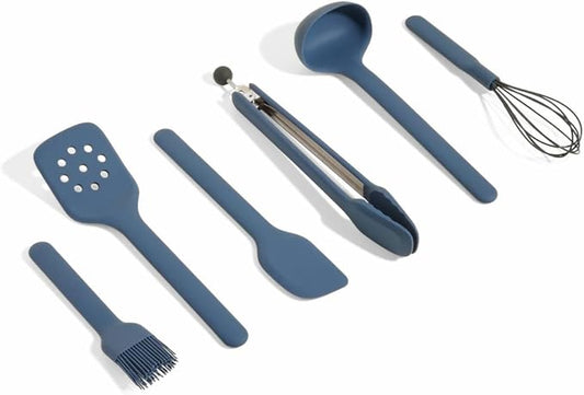 Our Place Utensil Essentials - 6-Piece Silicone Cooking Utensil Set | Ergonomic, Heat-Resistant, Dishwasher Safe | Spatula, Ladle, Whisk, Slotted Turner, Basting Brush, Tongs | BPA-Free | Blue by Unknown