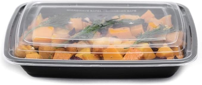 56oz Rectangular Microwavable Black Plastic Meal Prep Containers with Clear Lids - Food Storage Container - Certified BPA-Free, Stackable, Reusable Microwave, Dishwasher Safe, Disposable (25) - Image 2