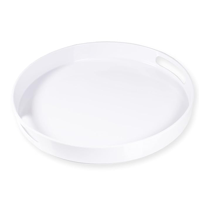 White Serving Tray Large Melamine Platter Round Breakfast Trays with Handles for Coffee Table Ottoman Living Room Home Décor Holiday Celebration & Party (13.5") by Lindlemann