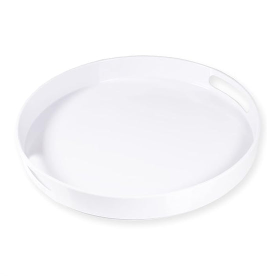 White Serving Tray Large Melamine Platter Round Breakfast Trays with Handles for Coffee Table Ottoman Living Room Home Décor Holiday Celebration & Party (13.5") by Lindlemann