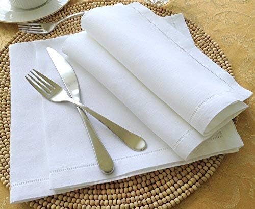 White Linen Hem Stitch Dinner Napkins - Set of 6 20"x20"-Ladder hemstitch 100% Linen Cloth Napkins - Image 6