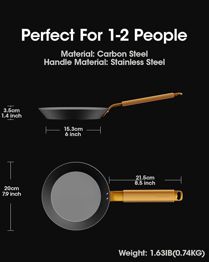8 Inch Pre-Seasoned Nitrided Carbon Steel Frying Pan | Carbon Steel, Pre-Seasoned, Nitrided Finish, 8 Inch Pan - Image 2