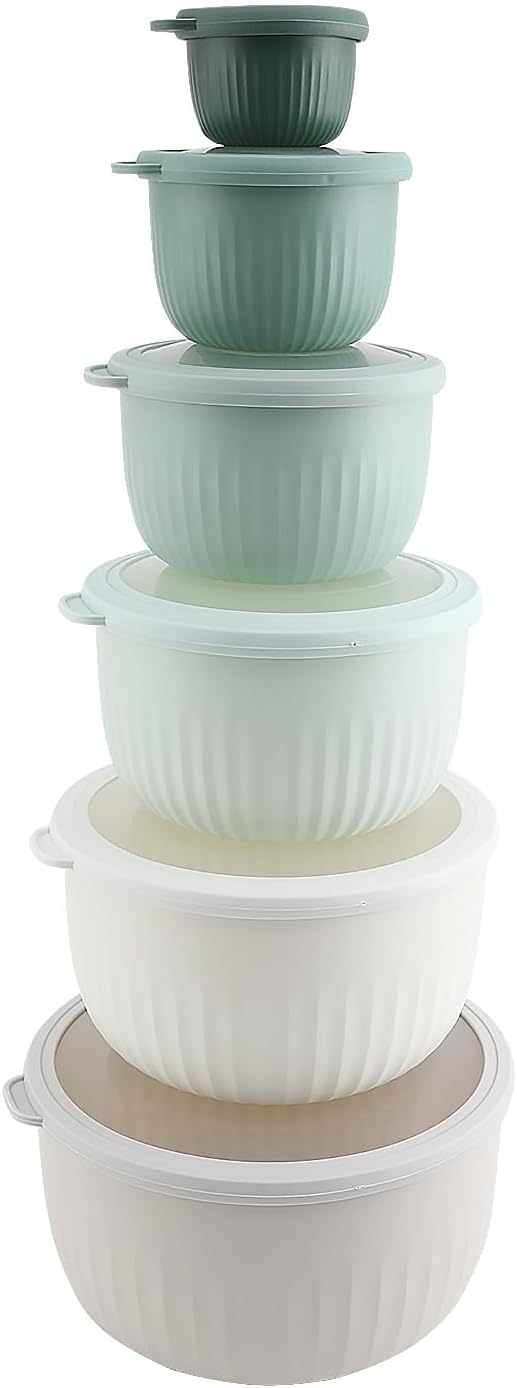 COOK WITH COLOR Prep Bowls with Lids- Wide and Deep Nesting Plastic Small Mixing Bowl Set with Lids, 12 Piece Set - Deep Bowls, Green by CookwithColor