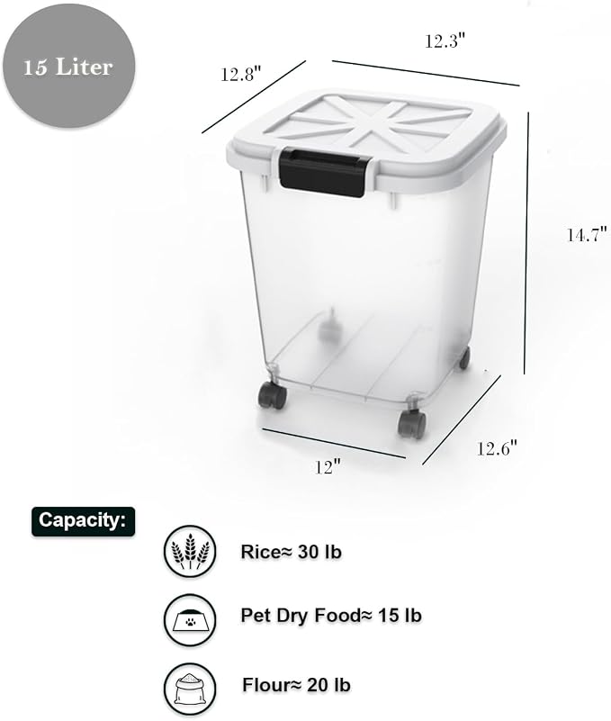 30 LB Rice Storage Container with Measuring Cup, BPA free, For Rice | Grain | Pet Food | Flour, 1 count, Clear & Black - Image 2