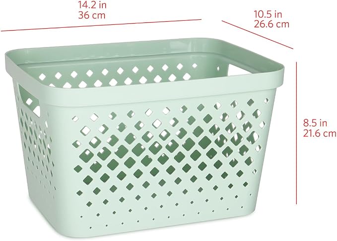 Glad Plastic Storage Basket Set, Value Pack of 6 | Open Storage Bins for Shelves, Bathroom, Pantry, Closet | Nesting Organizer Boxes with Handles, 4 Gallon, Sage - Image 5
