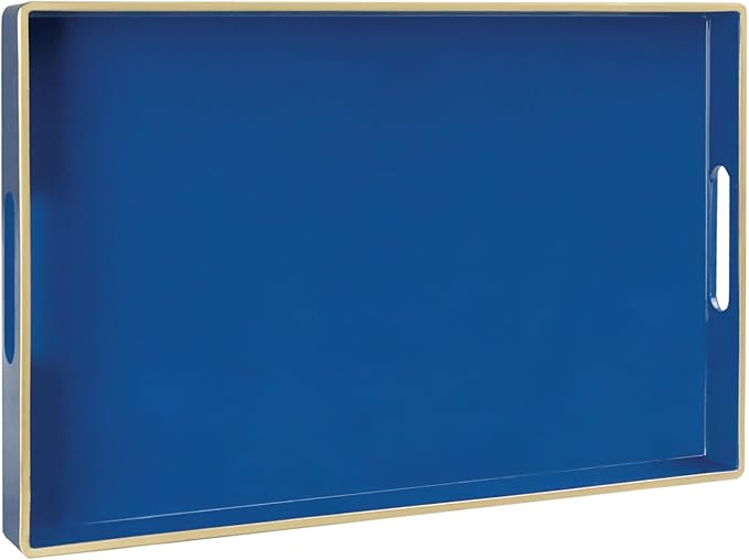 Navy Blue Serving Tray with Handles, Plastic Modern Decorative Tray | Rectangle Melamine Tray, Ottoman Tray, Coffee Table Tray, Countertop Organizer Tray for Living Room, 15.8"L x 10.2"W x 1.4"H by MAONAME