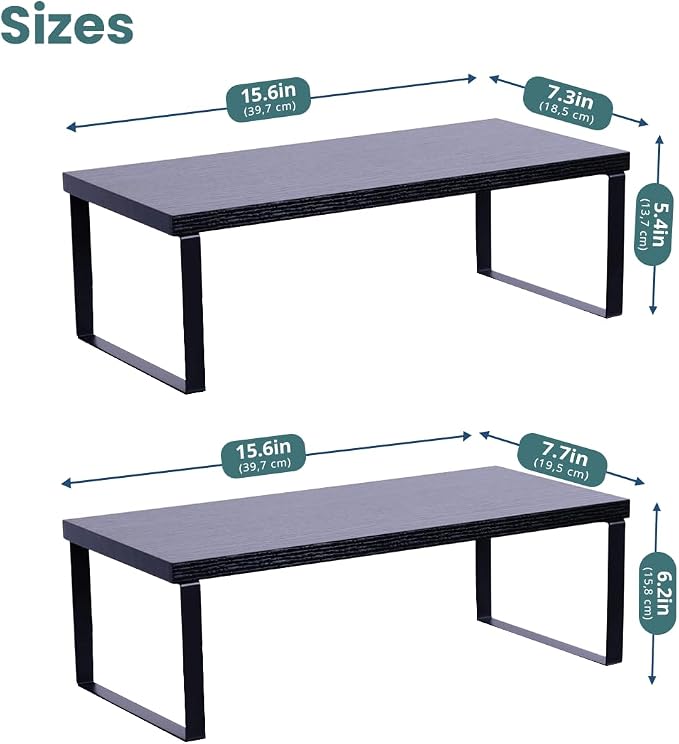 Sben Cabinet Organizer Shelf, Set of 2 Kitchen Counter Shelves, Kitchen Storage, Spice Rack, Stackable, Expandable, Metal and Engineered Wood, Ink Black and Charcoal Black - Image 3