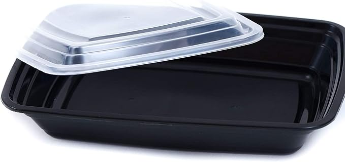 56oz Rectangular Microwavable Black Plastic Meal Prep Containers with Clear Lids - Food Storage Container - Certified BPA-Free, Stackable, Reusable Microwave, Dishwasher Safe, Disposable (100) - Image 3