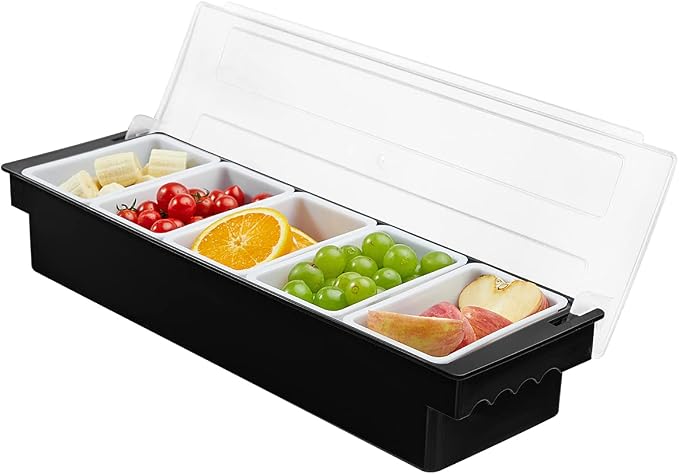 Ice Chilled Serving Tray Condiment Pots 5 Compartment Condiment Server Caddy (5 Compartments) by BEYLANG