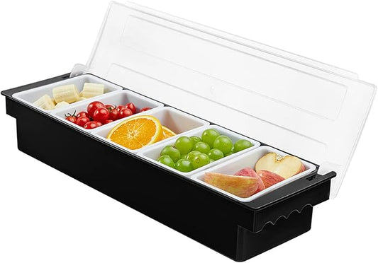 Ice Chilled Serving Tray Condiment Pots 5 Compartment Condiment Server Caddy (5 Compartments) by BEYLANG