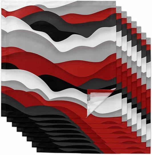 Modern Red Black Cloth Napkins Set of 8 - Washable Dinner Napkins Reusable Table Napkins for Home Party Weeding Dining Table Setting Decoration, Oversized 20"x20" Ocean Waves Geometric Grey White by Unknown