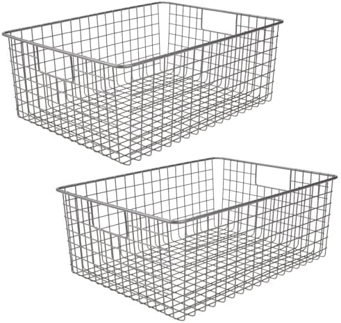 mDesign Metal Wire Food Storage Basket Organizer with Handles for Organizing Kitchen Cabinets, Pantry Shelf, Bathroom, Laundry Room, Closets, Garage - Concerto Collection - 2 Pack - Graphite Gray by mDesign