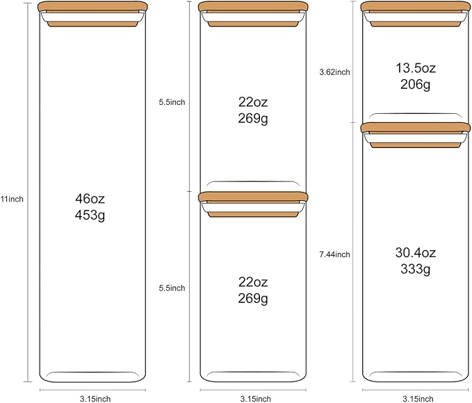 Glass Food Storage Jars,Spaghetti Pasta Storage Container,Borosilcate Glass Canister Set with Eco-Friendly Bamboo Lids for Noodles Flour Cereal Coffee Beans - 10 pc set - Image 2