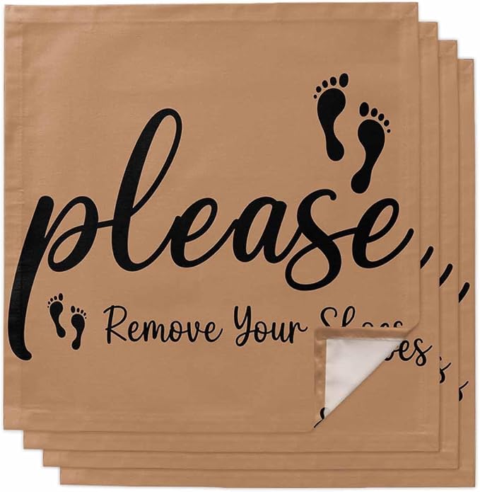 Bworn Black Footprints Cloth Napkins Set of 4 - Washable Dinner Napkins Reusable Table Napkins for Home Party Weeding Dining Table Setting Decoration, Please Move Youe Shoes Oversized 20"x20" by Unknown