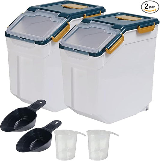 Rice Storage Container 50 lbs, 2 Pack Airtight Flour Storage Containers Bin with Measuring Cup & Scoop, BPA Free Plastic Rice Dispenser for Flour, Rice, Grain Holder Nuts and Dog Food by Saim