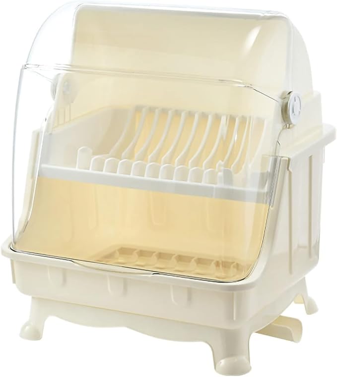 Pilipane Dish Drying Rack, Bottle Dryer Holder with Cover Lid and Removable Drainboard, Utensil and Cup Holder for Kitchen Counter, Dish Dryer Shelf, Medium Size, 16 x 13 x 18.3 Inch (White) by Pilipane
