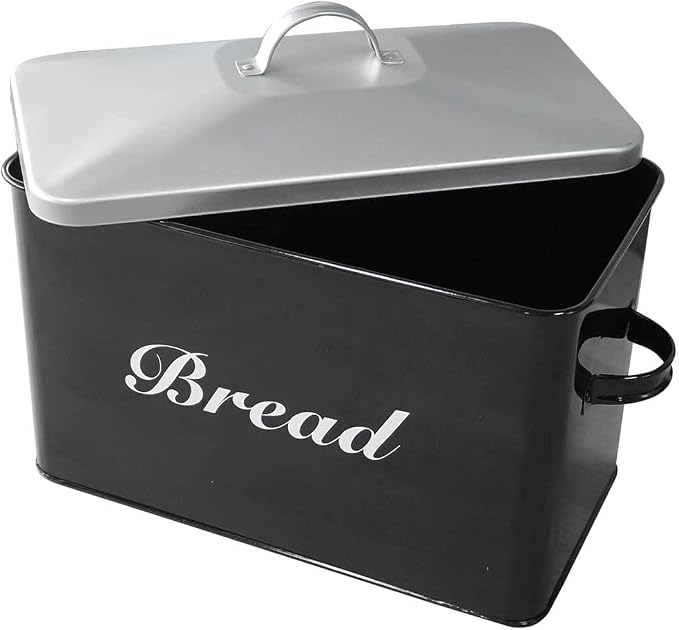 SOTECH Vintage Metal Bread Box Farmhouse Decor Style Pantry Organization and Storage Container,Space Saving Black with Silver Breadbox-Rustic Kitchen Decor - Image 5