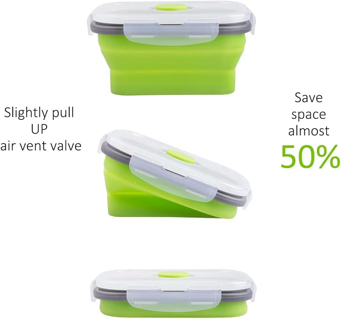 Collapsible Food Storage Containers with Airtight Lid, 11.8 oz, Small Kitchen Stacking Silicone Collapsible Meal Prep Container Set for Leftover, Microwave Freezer Dishwasher Safe, 4 Colors, Set of 4 - Image 5