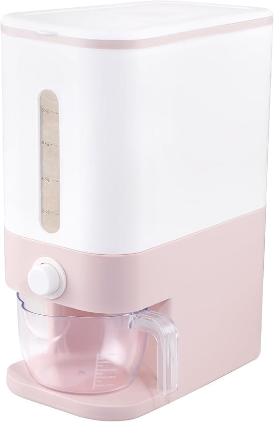 Rubtlamp 22.5-25 Lbs Pink Rice Dispenser, Rice Storage Container, Pink Rice Storage Container with Measuring Cup, Rice Holder Bucket for Household Kitchen Rice Soybean Corn by Rubtlamp