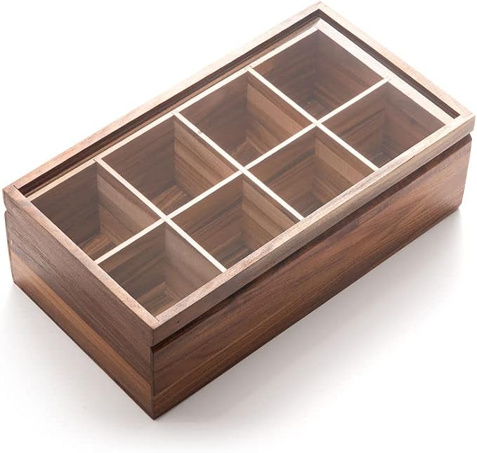Ironwood Cornwall Tea Box, 8 Compartment Tea Organizer, Acacia Wood - Image 2