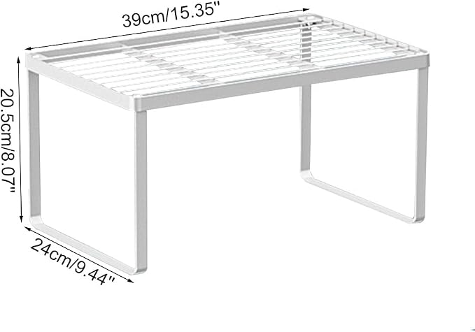 Kitchen Cabinet Storage Shelf Stackable Wire Spice Rack Organizer Heavy Duty Space Saver for Bathroom Bedroom Closet Laundry Room Office Countertop - White, Pack 1 - Image 2