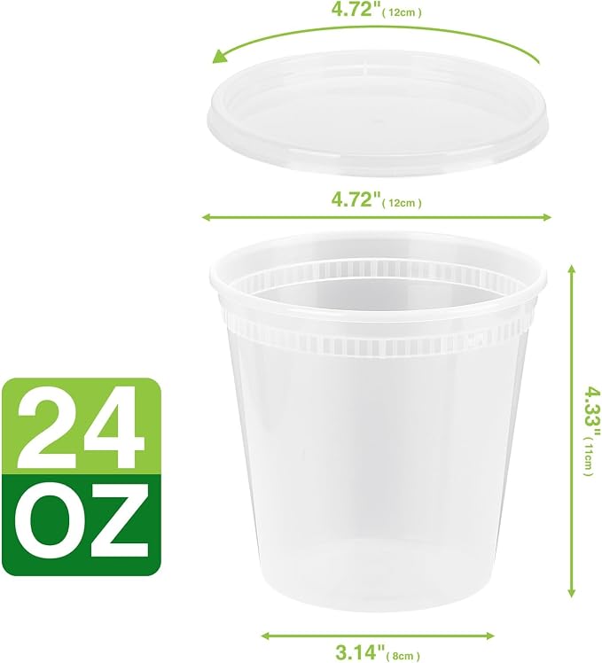 Glotoch Express 24oz Soup and Meal Prep Containers with Lids, Durable BPA-Free Plastic, Stackable Design, Microwave/Freezer/Dishwasher Safe, 240 Pack - Image 3