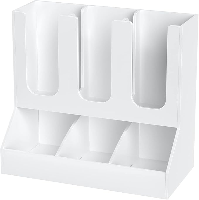Richboom Cup and Lid Organizer, 6 Compartments with 2 Removable Dividers Coffee Station Countertop Cup Dispenser Condiment Organizer Accessories Caddy for Breakroom, Office, Home - White by Richboom