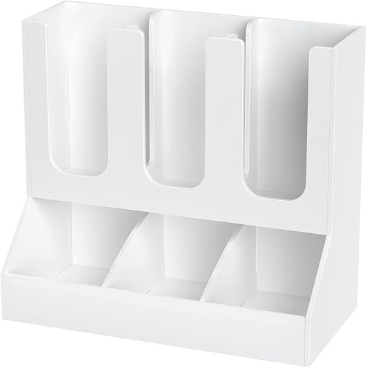 Richboom Cup and Lid Organizer, 6 Compartments with 2 Removable Dividers Coffee Station Countertop Cup Dispenser Condiment Organizer Accessories Caddy for Breakroom, Office, Home - White by Richboom
