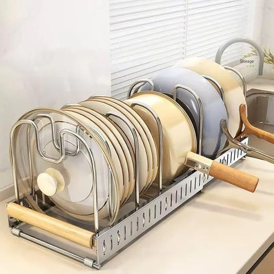 Expandable Pot and Pats Organizer for Cabinet 304 Stainless Steel, 10 Adjustable Dividers Expandable Cookware Rack for Cutting Boards Frying Bakeware, Expanded Size 22.64" Lx7.28 Wx7.68 H by Unknown