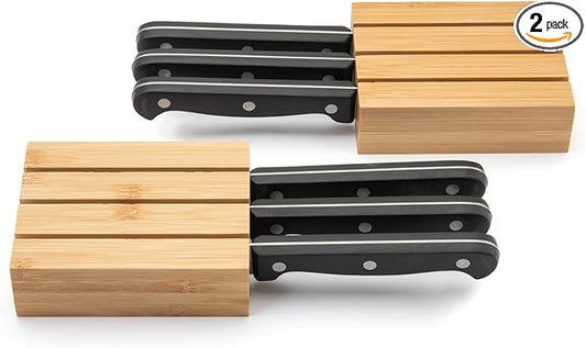 Purawood Premium Bamboo Knife Block Inserts – 2 Pack – Compatible Expandable Drawer Organizer & Utensil Organizer, Cutlery Tray with Dividers for Kitchen Utensils & Flatware (Natural)… by PURAWOOD