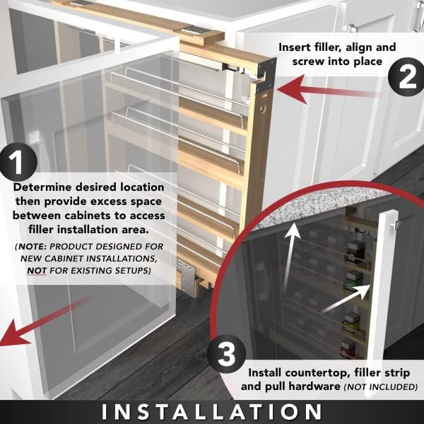 Rev-A-Shelf Pull Out Cabinet Organizer 432-BF-6C, Multi-Use 6-Inch Kitchen Cabinet Base Filler Wood with 3 Adjustable Shelves for Storage and Organizing, Wholesalehome Installation Kit Included - Image 4