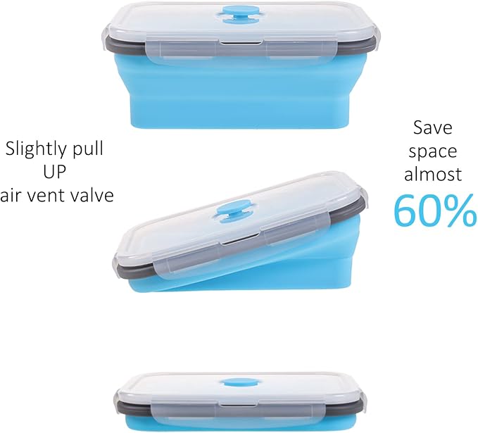 Collapsible Food Storage Containers with Airtight Lid, 4 Sizes, Annaklin Small and Large Stacking Silicone Collapsible Meal Prep Container Set for Leftover, Microwave Freezer Dishwasher Safe, Set of 4 - Image 3