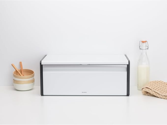 Brabantia Rectangular Fall Front Bread Box | White | Large Metal Front Opening Bread Store for Kitchen Countertop | Flat Top for Extra Storage, Magnet Closing Lid | Fits 2 Loaves - Image 5