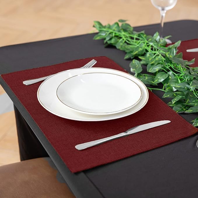 Cloth Placemats Set of 8, Linen Type Fabric Placemats Machine Washable Heat Resistant Placemats Wrinkle Free Thick Polyester Kitchen Place Mats for Dining Table (Burgundy) - Image 3