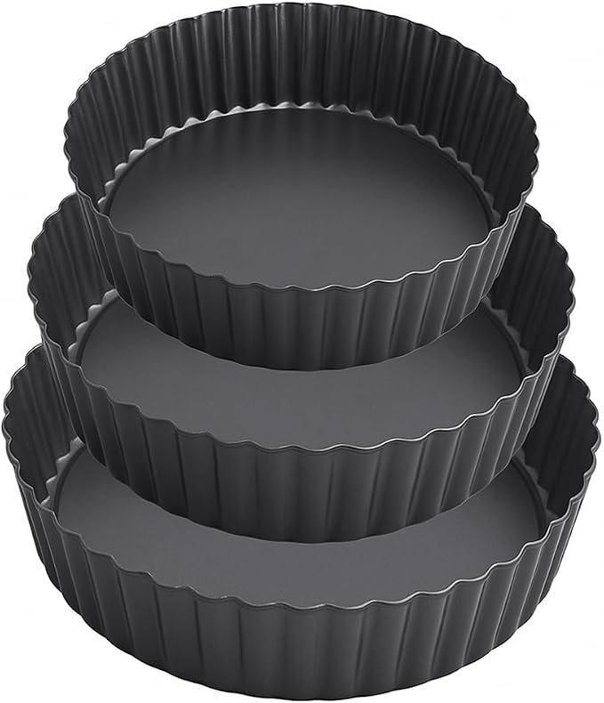 Set of 3 Deep Dish Pie Pan with Removable Bottom - Fluted Carbon Steel Tart Pan for Quiche Lorraine & Pies - Crispy Crust Baking Dish for Home Bakers - 7.87, 9.44 and 11 inches by MGE+World