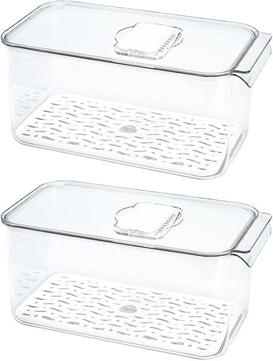 SANNO Produce Saver Refrigerator Organizer Bins with Lids And Removable Drain Tray Food Storage Container Fridge Stackable Freezer Bins For Kitchen Produce Fruit Vegetable (Set of 2) by SANNO