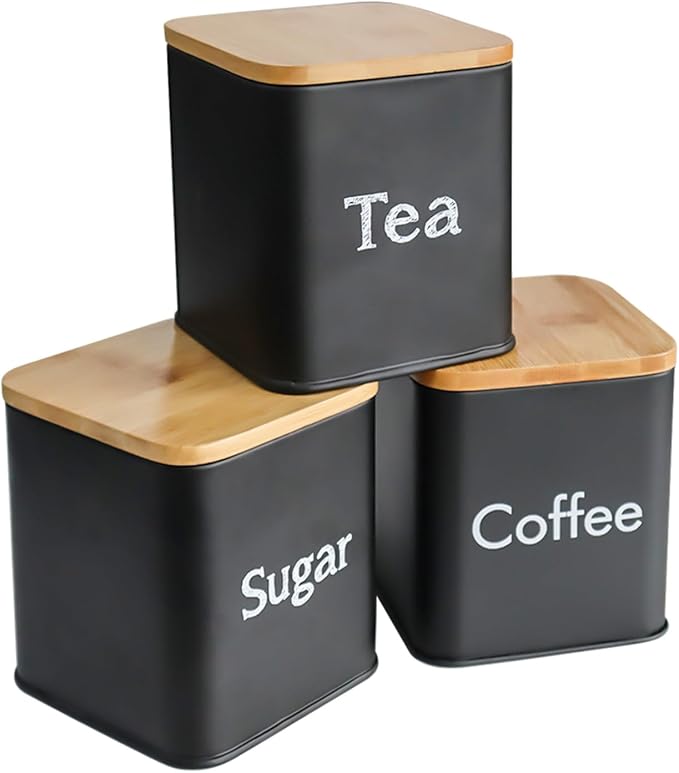 SOTECH Bread Box with 3pcs Jars Coffee Sugar Tea for Kitchen Countertop White Metal Bread Box with Bamboo Board Cover Pastry Storage Container Set Kitchen decor (Bread box-1) - Image 7