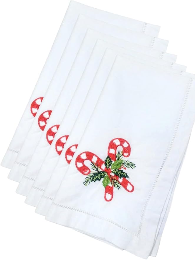 – Embroidered Cloth Napkins Double Candy Christmas Design, Set of 6, Cotton Hemstitch Table Napkins 20x20, Machine Washable – Festive & Elegant Holiday Dining, Ideal Gift Idea by Unknown