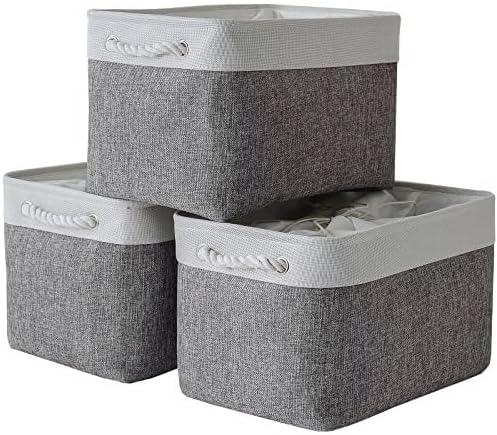 Storage Baskets for Organizing, X Large - 3 Pack 17.7L×13.8W×9.8H in Foldable Storage Bins for Shelves, Fabric Storage Box for Closet Nursery Toy Gift (White & Grey) by TheWarmHome