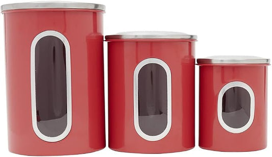 3 Piece Canister Set for the Kitchen by Home Basics | Kitchen Jars with Transparent Window | 3 Different Sizes | Kitchen Storage Containers with Silicone Gasket by HomeBasics