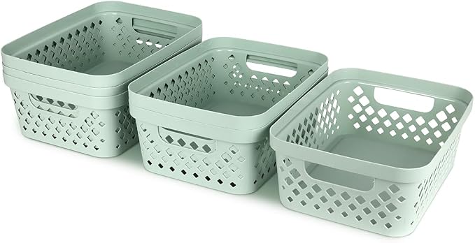 Glad Plastic Storage Basket Set, Value Pack of 6 | Open Storage Bins for Shelves, Bathroom, Pantry, Closet | Nesting Organizer Boxes with Handles, 2 Gallon, Sage - Image 6