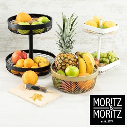 Tiered Black Metal Fruit Basket - Large Modern Fruit Bowl for Kitchen Counter - Multi-Tier Etagere for Fruit, Vegetables, Bread - Space-Saving Storage Tray 30.5/25 x 30cm - Image 2