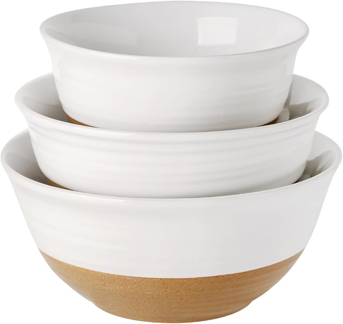 HASENSE Mixing Bowls, Large Ceramic Salad Bowls 2.1/1.5/1.0 Qt, Versatile Serving Bowls for Cooking, Baking, Salad Mixing, Prepping, Nesting White Bowl Set, Dishwasher Safe, Set of 3 by Hasense