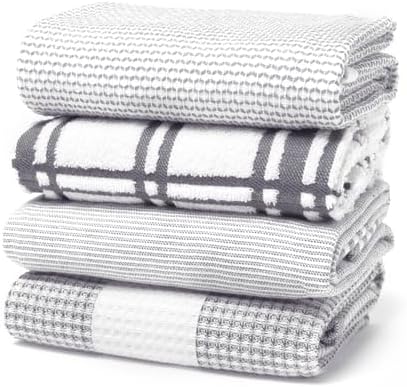 MÜkitchen Premium Kitchen Towels, 20x30 inches, 100% Cotton, Set of 4 (Stainless) by M%C3%BCkitchenKitchenEssentials